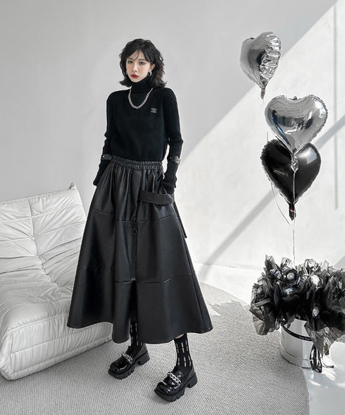 Splicing Zipper Flare Skirt